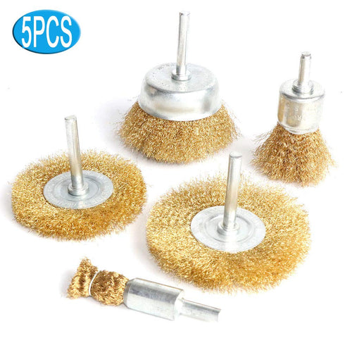 5pcs Brass Wire Wheel Brush Kit for Drill, Crimped Cup Brush with 1/4-Inch Shank