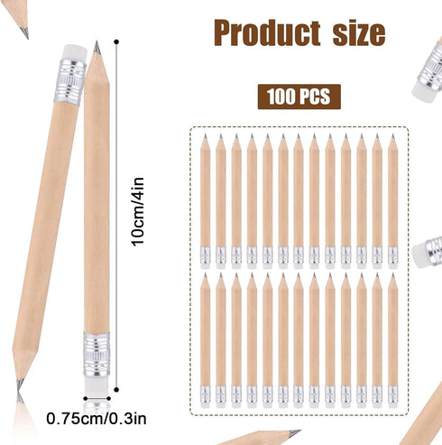 HB Wood Pencils, 100 Pack Mini Round Pencils for Preschoolers, Kids, Artists, Golf Pencils with Erasers, 4 Inch by NQEUEPN