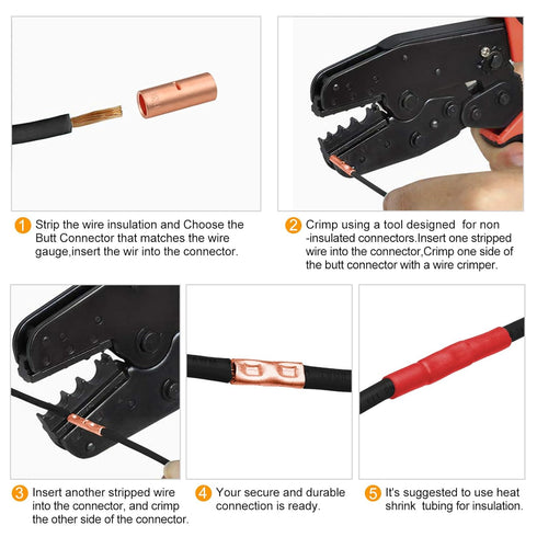 380PCS Non Insulated Butt Connectors Kits, Pure Copper Butt Splice Connectors for 26-6 Gauge Wire Electrical Crimp