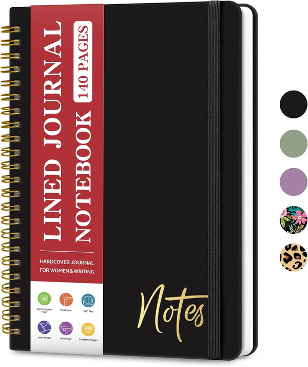 Lined Spiral Journal Notebook for Women, A5 College Ruled, 140 Pages, Hardcover Notebooks for Work