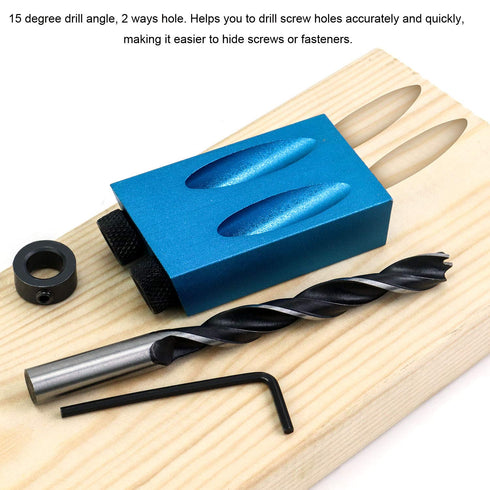 QWORK 15 Degree Pocket Hole Jig Kit, Woodworking Inclined Hole Jig for Carpentry Locator and Joint Angle Tool