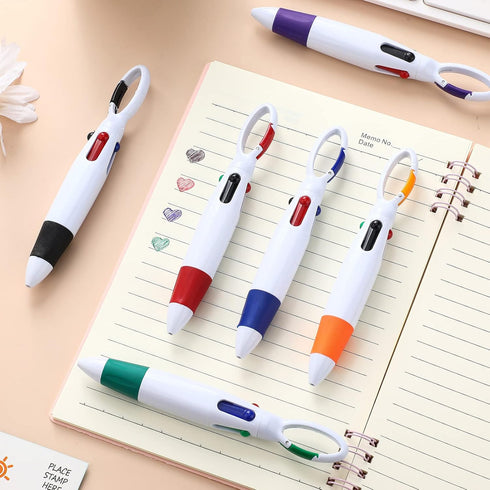 Retractable Shuttle Pens with Buckle Clip, 4 in 1 Multicolored Ink Ballpoint Pens, Neon Color Keychain Nurse Pens (60