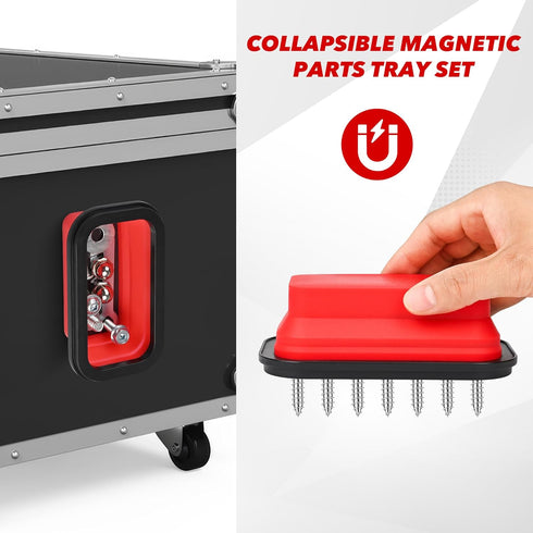 17" Handle,10Lb Tray,15Lb Pen,3Pcs Set TOOLEAGUE Rolling Magnetic Sweeper with Wheels,Telescoping Adjustable Capacity