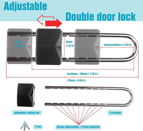 ROZEKEAN French Door Lock, Door Security Bar, Double Door Locking Device, Keyed Extra Door Lock for Doors with Double