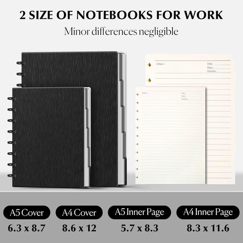 Discbound Notebook - Customizable Refillable 5 Subject Journal with 120 Wide Ruled Pages, 6 Binder Dividers & 16 Tabs,