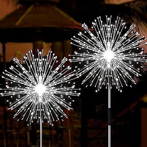 JJGoo 2 Pack Solar Firework Lights, 120 LEDs, 2 Lighting Modes, Waterproof for Garden, Party, Wedding, Cool White