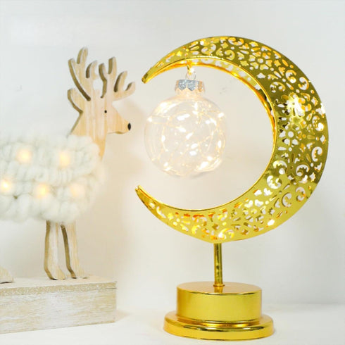 Taoushuleng Crescent Moon Table Light with Hanging Star Ramadan Decorative Lamp Battery Operated