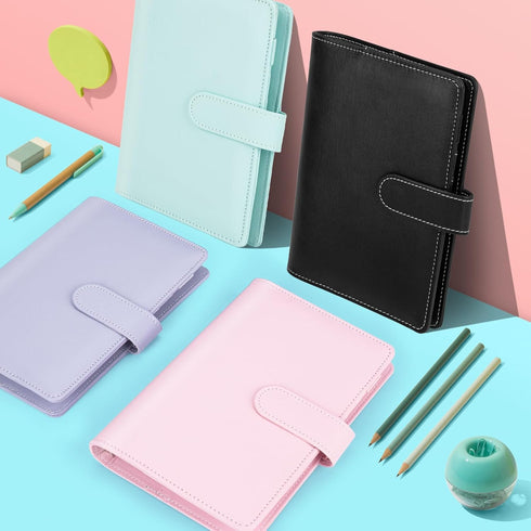 Onlyesh 4 Pieces A6 Binder, PU Leather Refillable Notebook Binder Cover with Magnetic Buckle Closure (Pink, Purple,