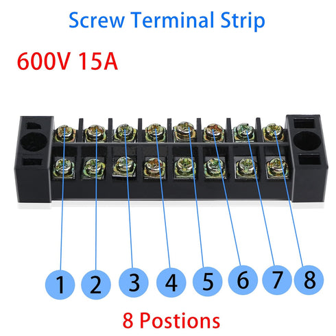 PNGKNYOCN 8 Positions Dual Rows 600V 15A Barrier Screw Terminal Strip Block with Cover TB-1508 (5-Pack)