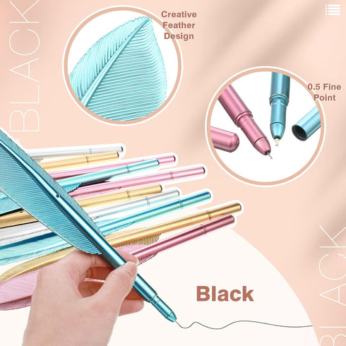 Frienda 32 Pieces Feather Rollerball Pen Set - Creative Artificial Feather Ballpoint Gel Pens for Office Supplies