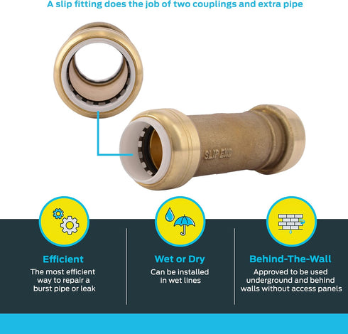 SharkBite 3/4 Inch PVC Slip Coupling, Push to Connect Brass Plumbing Fitting