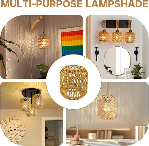 3-Pack Boho Rattan Lamp Shades - Handwoven Natural Wicker Lampshades for Pendant Lights, Chandeliers, Wall Sconces