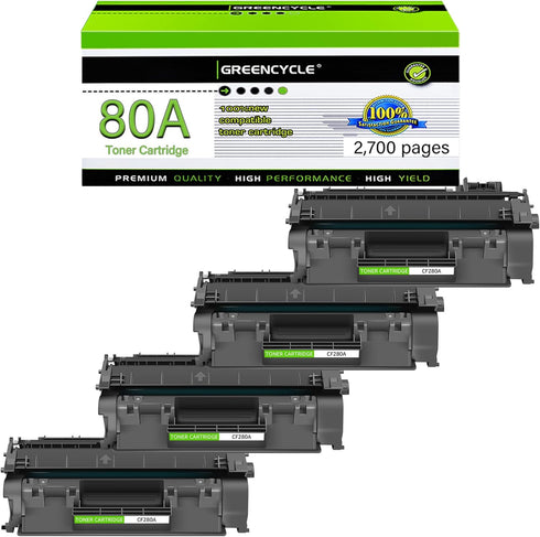 greencycle Compatible Toner Cartridge Replacement for HP 80A CF280A (4-Pack, Black) Work with Laser Jet Pro 400 M401