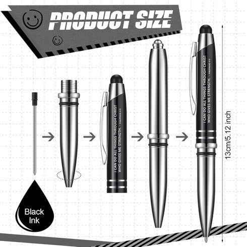 Christian Gift Pen Mark 9:23 Philippians 4:13 with Engraved Bible Verse, Touch Stylus Pen with Flashlight