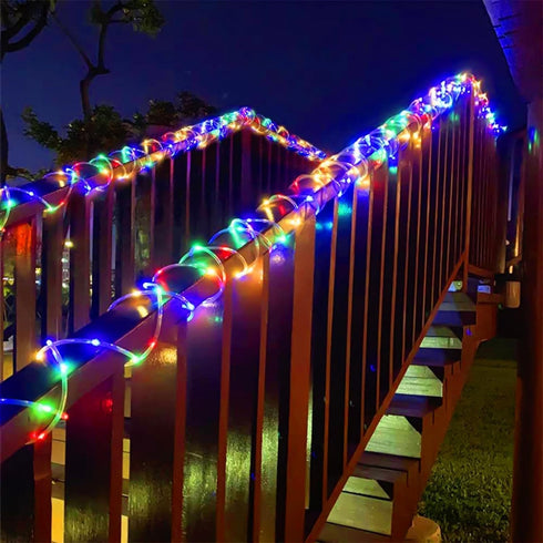66ft 200 8 YEGUO Solar Rope Lights Outdoor Waterproof, LED Multicolor String Lights, Modes Fairy Lights in Clear Thin