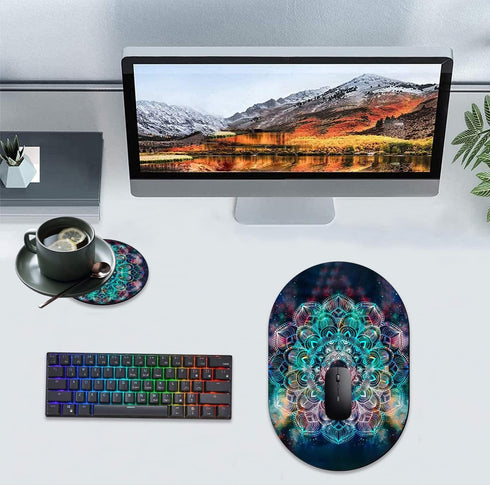 RVHOEZZM Set, Personality Mouse Pad with Coaster Colorful Mandala Fashion Design Mouse Pad Non-Slip Rubber Gaming Mouse
