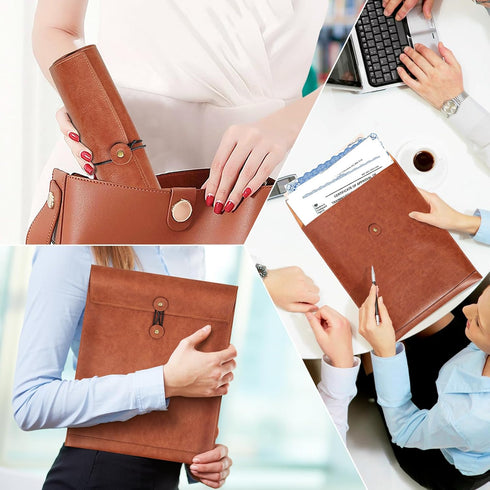 PU Leather File Folders for Documents, Important Private Organizer with String Tie Closure, A4 Letter Size, 3PCS