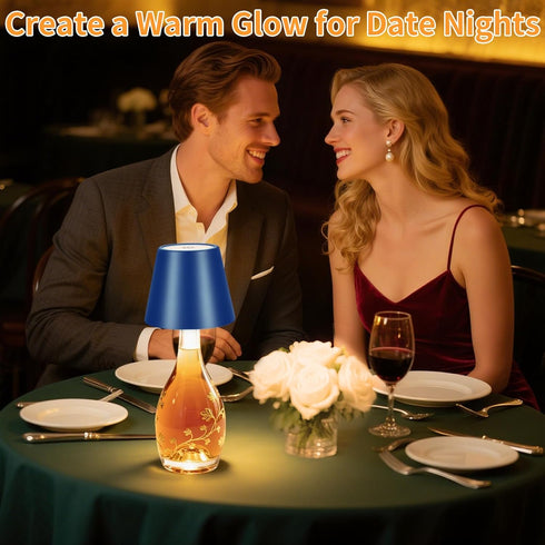 3 Dimmable, 5H 48H Rechargeable Wireless Bottle Lamp - Color Stepless Metallic Blue Lampshade, Bright Light or Soft