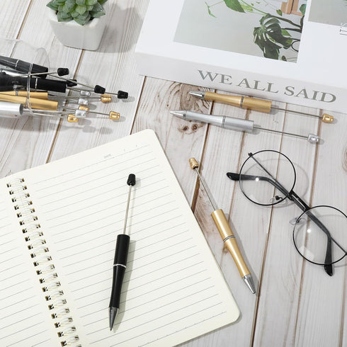Whaline 24Pcs Beadable Pen, Black Gold Silver Ballpoint Gel Ink Pen, Retractable Writing Pens with Extra Refills for