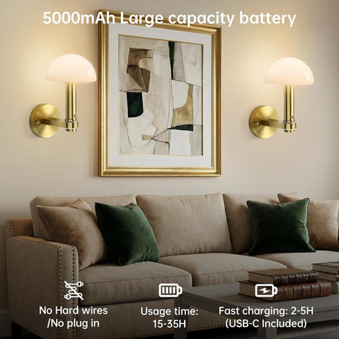 Set 2 Bulbs Wireless Wall Sconces of for Bedroom Living Room, Battery Operated Wall Lights/Lamps Rechargeable Easy