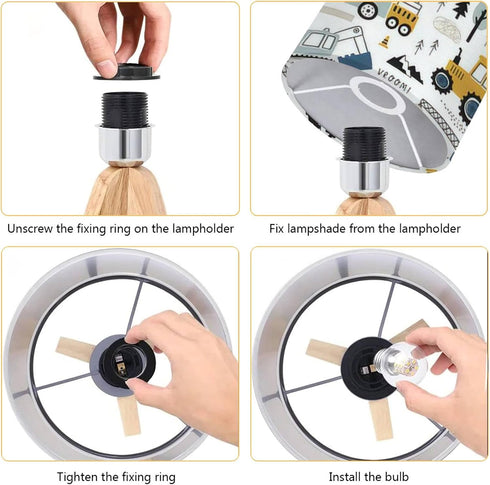 DQWIJAKX91 bulldozer Seamless Dimmable Tripod Table Lamp Hand drawn cute Truck crane excavator Boho pattern Modern