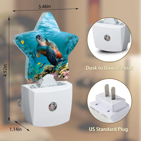 Losthll Sea Turtle Corals Night Light Plug-in Dusk to Dawn Smart Sensor White Led Nightlight for Bedroom Bathroom
