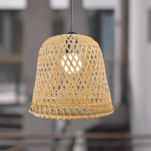 24cm Cabilock Bamboo Woven Lamp Shade, Handmade Weave Lampshade Natural Wicker Chandelier Lamp Cover Boho Lamp Shades