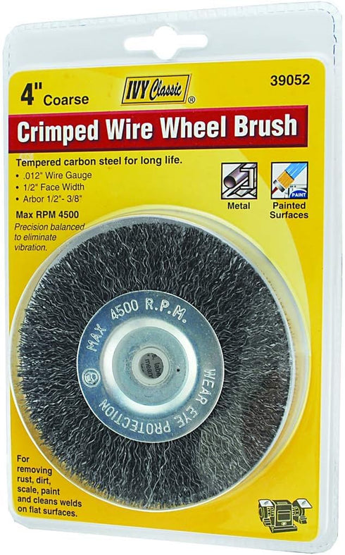 IVY Classic 39052 4-Inch x 1/2 - 3/8-Inch Arbor Carbon Steel Crimped Bench Wire Wheel - 0.012-Inch Coarse
