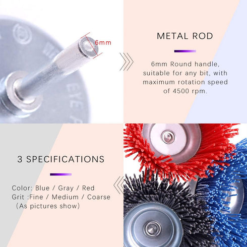 Swpeet 3Pcs 3Inch Nylon Filament Abrasive Wire Cup Brush Kit with 1/4 Inch Shank for Rust Removal