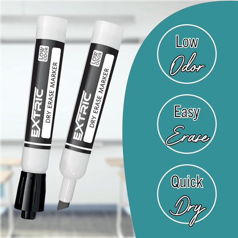 Dry Erase Markers, 12 Count Chisel Tip White Board Markers (Black Classroom Pack) by EXTRIC