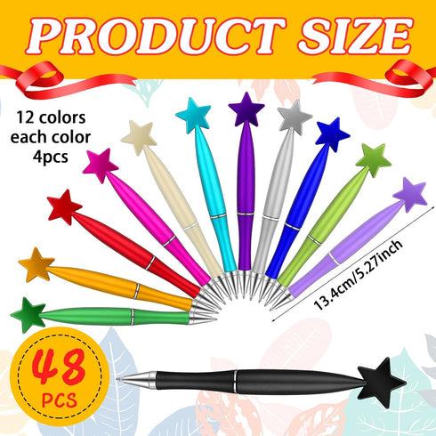 Yeaqee 48 Pcs Multicolor Ballpoint Cute Star Pens, 1.0 mm, Retractable, Back to School Gifts for Teacher, Student,
