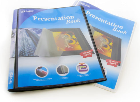 BAZIC Presentation Book, 10-Pockets Binder with Plastic Clear Sleeves, Fits 8.5x11" Paper, 1-Unit, Color May Vary