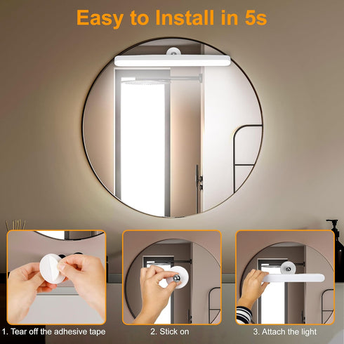Benreom Wireless Vanity Lights for Mirror, Rechargeable Battery Operated Stick on Lamp, Adjustable Color Brightness