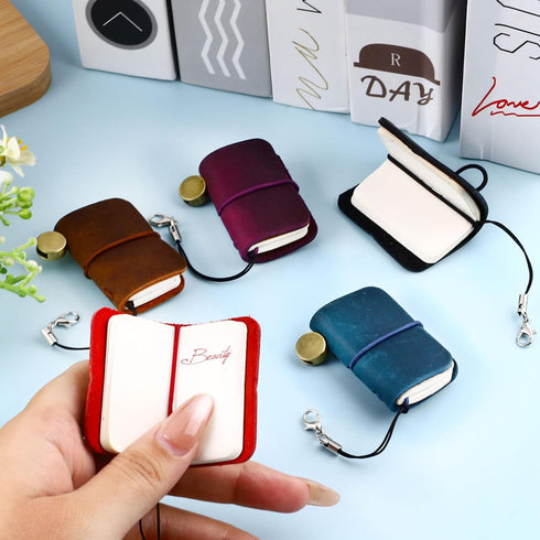6 Pack 1.8" 1.2" (6Pcs) Leather Travel Mini Notebook, x Refillable Blank Pocket Journal Notepad, Portable Vintage Small