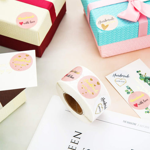 Outus 1000 Pieces Handmade with Love Stickers - 1 Inch Foil Homemade Baking Labels for Weddings and Parties