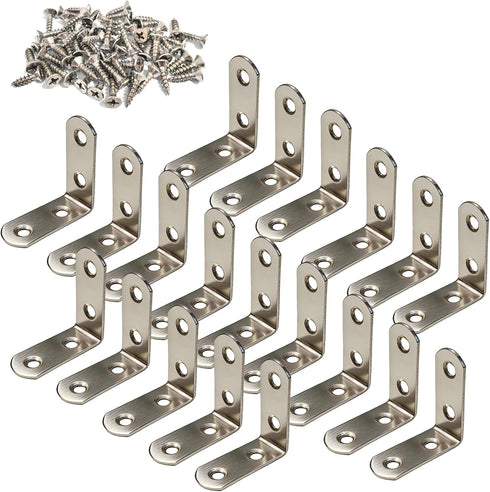 Yamlnke 15 Pack L Shelf Bracket, 90 Degree Stainless Steel Corner Brace Sets,