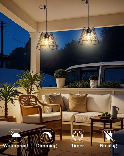 IP44 Battery Operated Chandelier with Remote, Waterproof Outdoor Pendant Light, No Wiring Needed Gazebo Lights