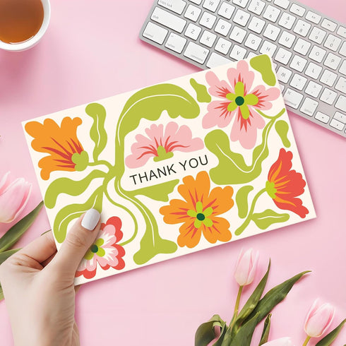 Bablira 24 Pack Thank You Cards with Envelopes, Blank Floral Greeting Cards Bulk for Teachers, Coworkers, Friends