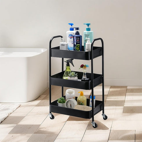 SETTFRFE 3 Kitchen,Dorm,Bathroom,Classroom,17" 12" 29" Tier Metal Rolling Cart with Wheels,Storage Organizer for D x W