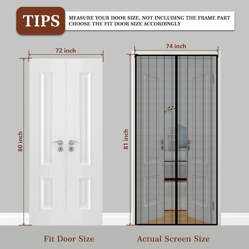Yotache Magnetic Screen Door New Series, Full Frame Seal Reinforced Mesh, Fits Door Size 72 x 80, Magnetic Closure