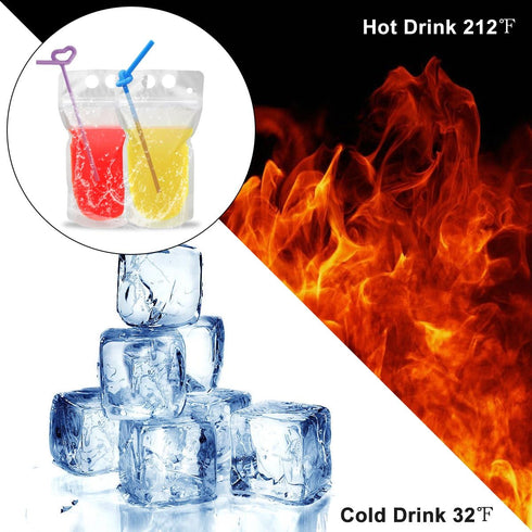100 100 Pcs Drink Pouches with Straw Holes, Freezable Juice Pouches, Translucent Reclosable Zipper Plastic Pouche Drink