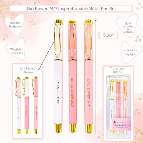Boss Lady Girl Boss Pen Set - Chic Motivational Pens for Women with Inspirational Quotes, Ideal Office Decor Gifts