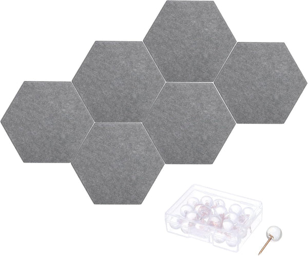 PATIKIL Felt Bulletin Board, 12"x10", 6 Packs Self Adhesive Hexagon Tiles for Sound Proofing Wall Panels, Dark Gray