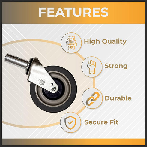 5 inch Set 1 Caster Wheel - Heavy Duty Swivel Caster - Thermoplastic Rubber - Strong and Secure Fit - Industrial Wheel