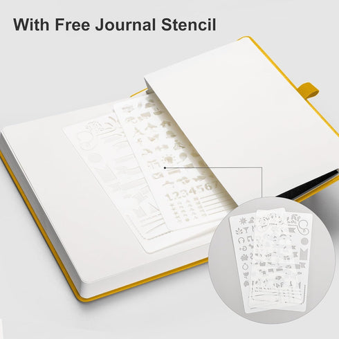 EMSHOI Dotted Journal Notebook, 320 Pages A5 Hardcover Leather Journal for Writing, 5.75" x 8.38" (Yellow)