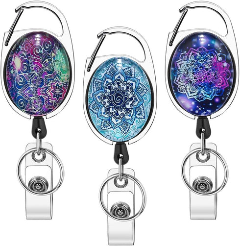 Xoqo Heavy Duty Retractable Badge Reel, Crystal Glass Badge Holder with Belt Clip, 3 PACK for Office Workers
