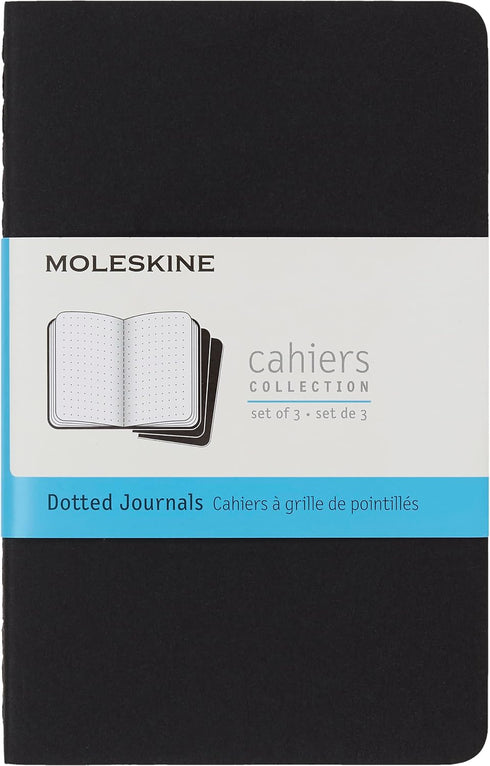 Moleskine Cahier Journal, Soft Cover, Pocket (3.5" x 5.5"), Dotted, Black, Set of 3