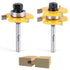 2PCS Tongue and Groove Set - 1/4 Inch Shank Router Bit Set, 3 Teeth Adjustable T Shape Wood Milling Cutter
