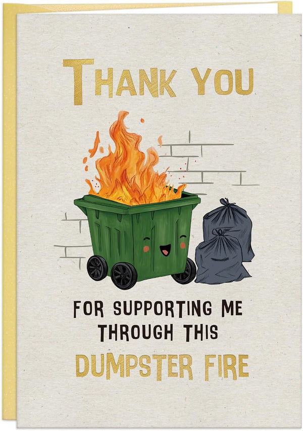 FLYAB Funny Thank You Cards - 5.5"x8" Dumpster Fire Appreciation Card with