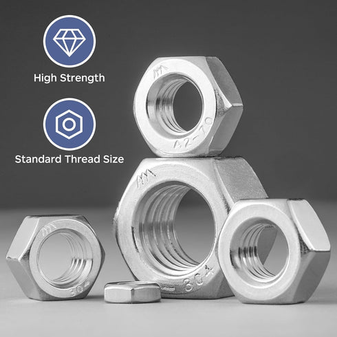 BNUOK 50 Pack #10-24 304 (18-8) #10 Inch Hex Nuts, Stainless Steel Hex Nut, Nut Standard Coarse Thread Hex Machine